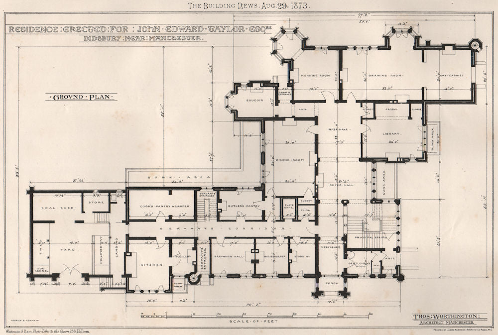 John Edward Taylor residence, Didsbury, Manchester; Thos. Worthington Archt 1873